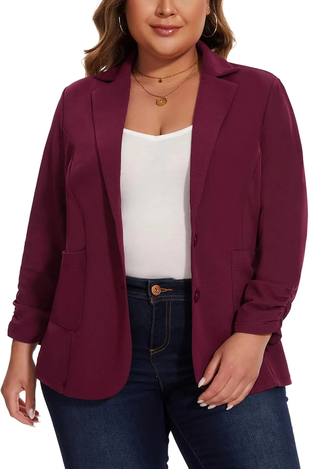 Unifizz Womens Casual Work Office Blazer Pockets Buttons Suit Jacket 3/4 Sleeve