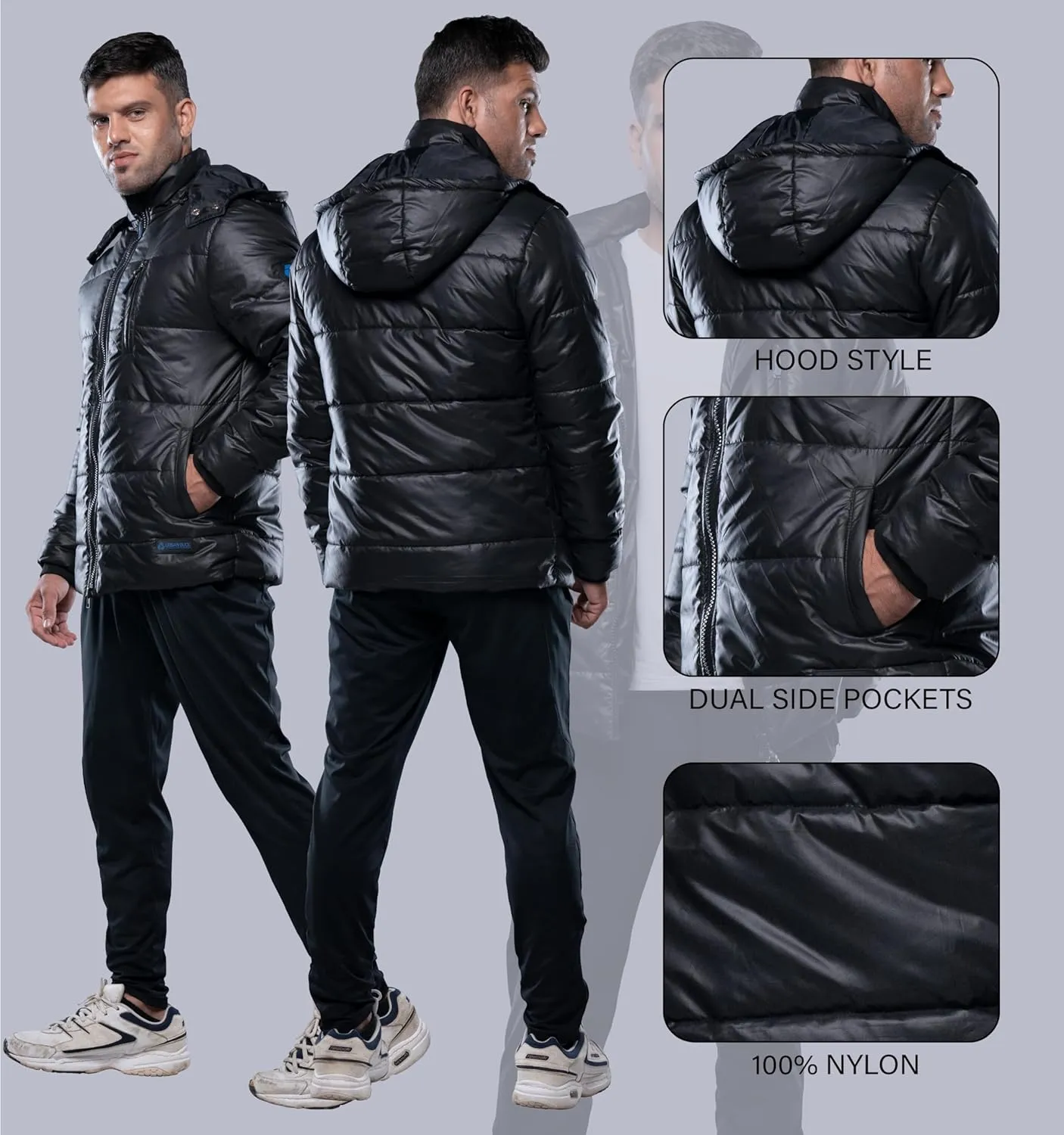 URBAN BUCK Mens Faux Fur Trimmed Hood Puffer Jacket Midweight Winter Down Windproof & Water Repellent Men Climbing Jackets
