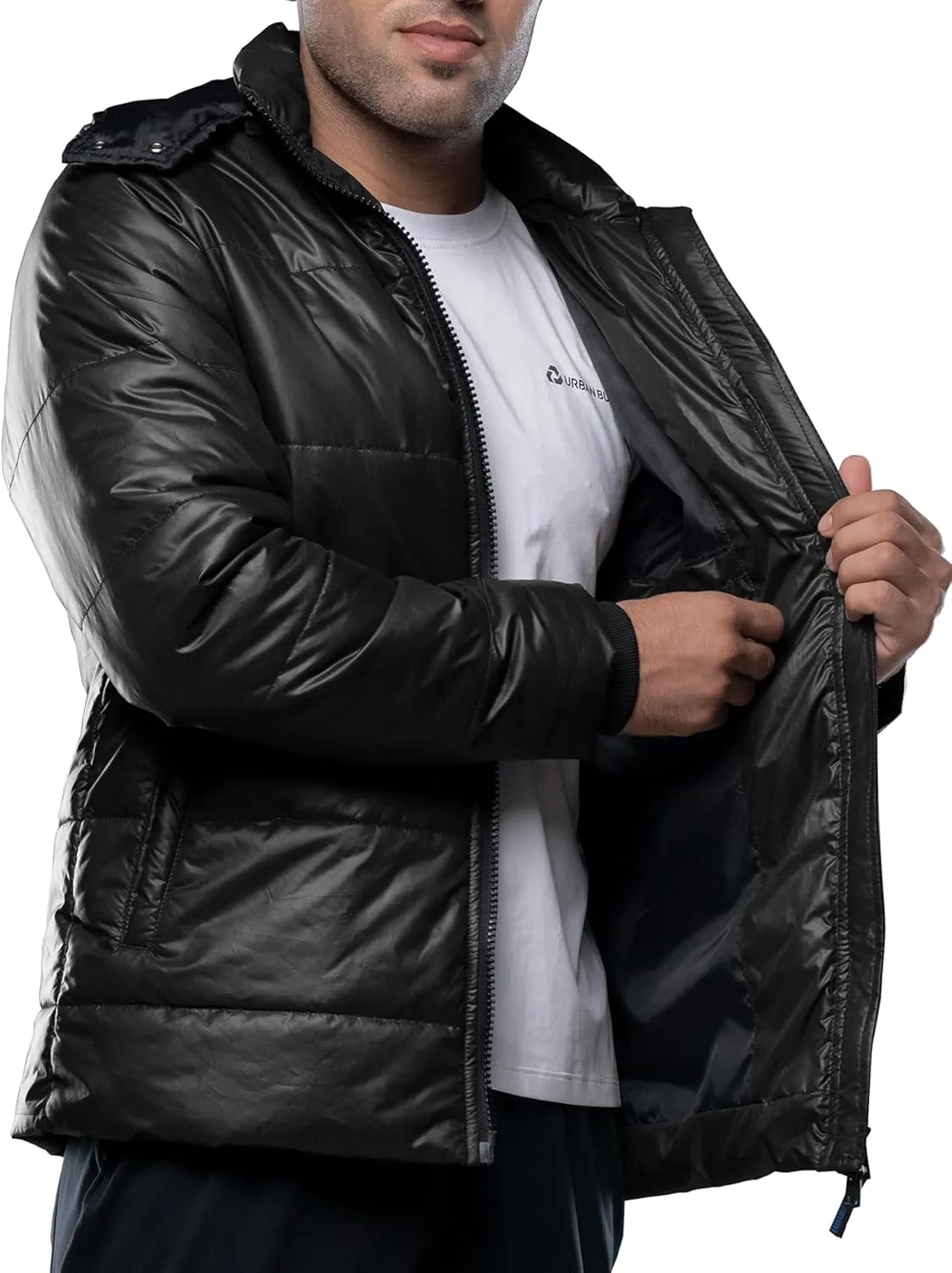 URBAN BUCK Mens Faux Fur Trimmed Hood Puffer Jacket Midweight Winter Down Windproof & Water Repellent Men Climbing Jackets