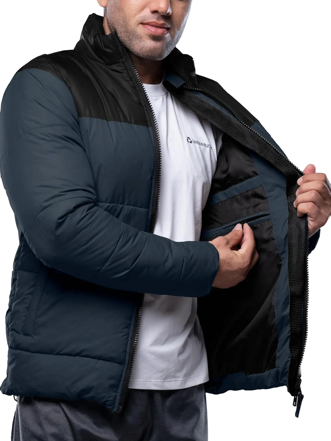URBAN BUCK Mens Puffer Jacket Midweight Recycled Winter Down Windproof and Water Repellent Henry Men Climbing Jackets