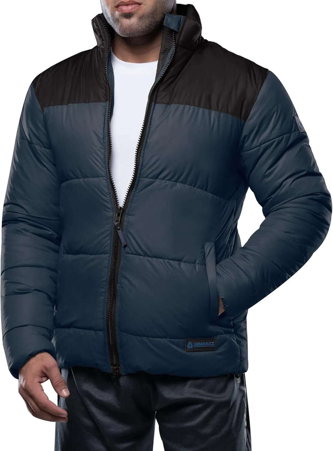 URBAN BUCK Mens Puffer Jacket Midweight Recycled Winter Down Windproof and Water Repellent Henry Men Climbing Jackets