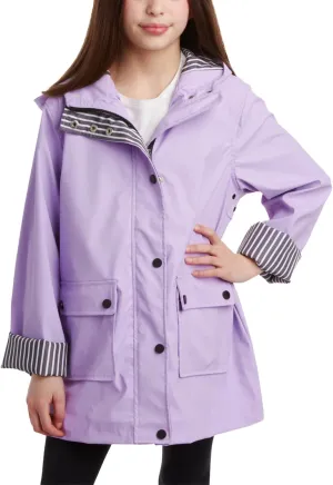 URBAN REPUBLIC Girls' Rain Jacket - Water-Resistant Slicker Shell Outerwear Windbreaker Raincoat with Hood (Sizes: 7-16)