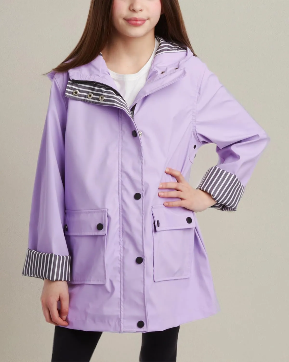 URBAN REPUBLIC Girls' Rain Jacket - Water-Resistant Slicker Shell Outerwear Windbreaker Raincoat with Hood (Sizes: 7-16)