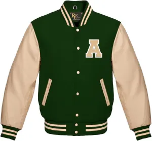 Varsity Jacket Bomber Style School Jacket Wool Premium Cream Leather Sleeves Jacket letter A