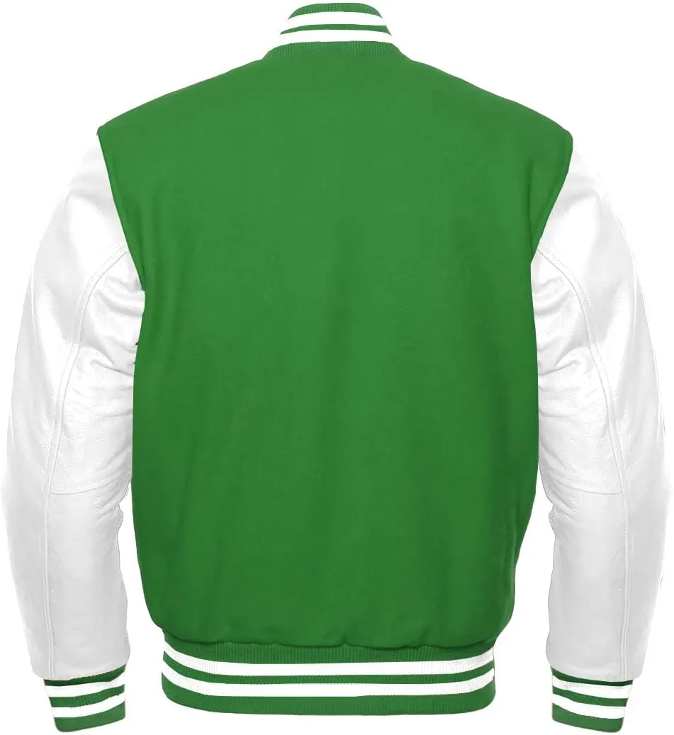 Varsity Letterman Wool & White Genuine Leather Sleeves Bomber Style Baseball Jacket