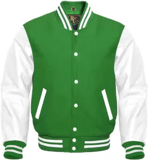 Varsity Letterman Wool & White Genuine Leather Sleeves Bomber Style Baseball Jacket