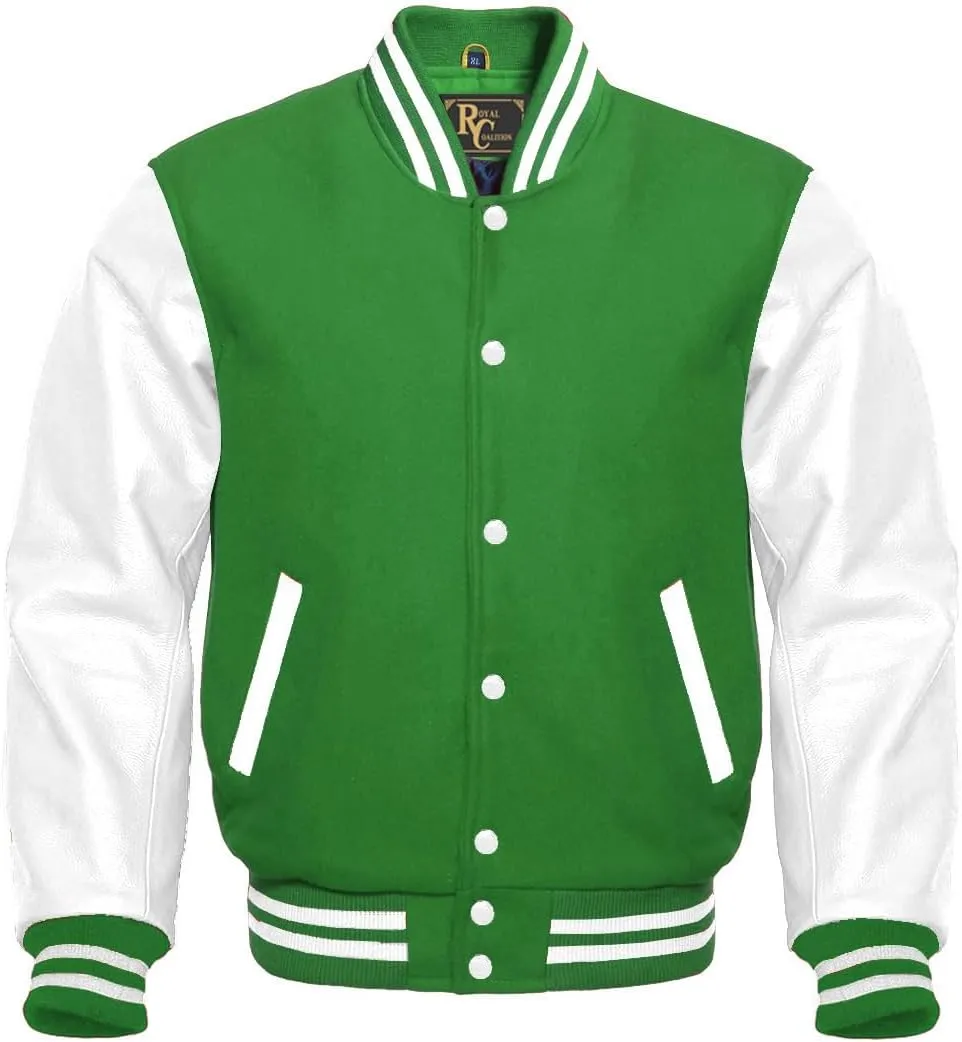Varsity Letterman Wool & White Genuine Leather Sleeves Bomber Style Baseball Jacket
