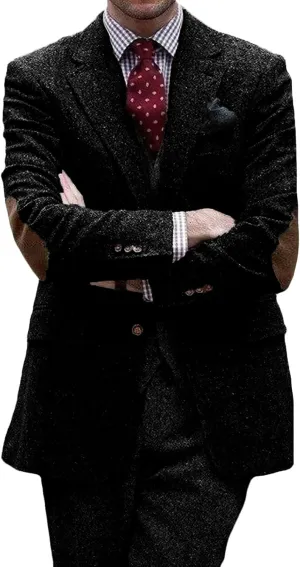 VENNYNG Mens Suit Jacket Single Breasted Vintage Short Trench Coat Blazer with Brown Elbow Patches