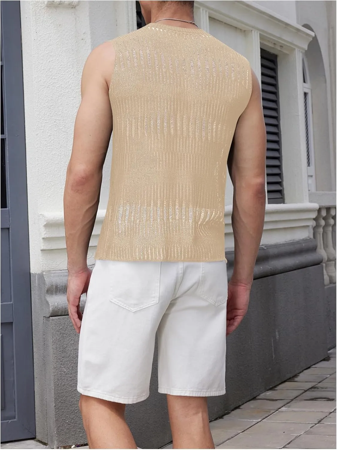 Verdusa Men's Knitted Tank Top Sleeveless Round Neck Pullover Shirt Undershirt