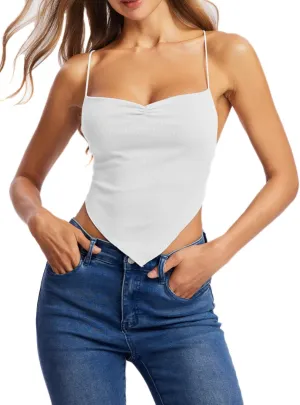 Verdusa Women's Criss Cross Backless Strappy Asymmetrical Hem Crop Cami Top
