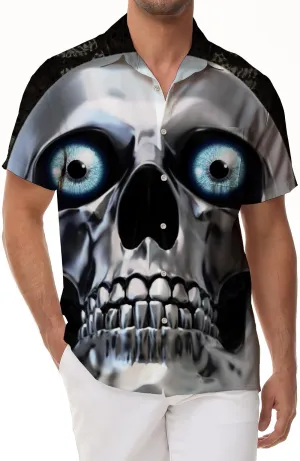 Vintage Mens Hawaiian Casual Button 3d Digital Printing Skull Mixed Color Short Sleeve Clothing Shirt