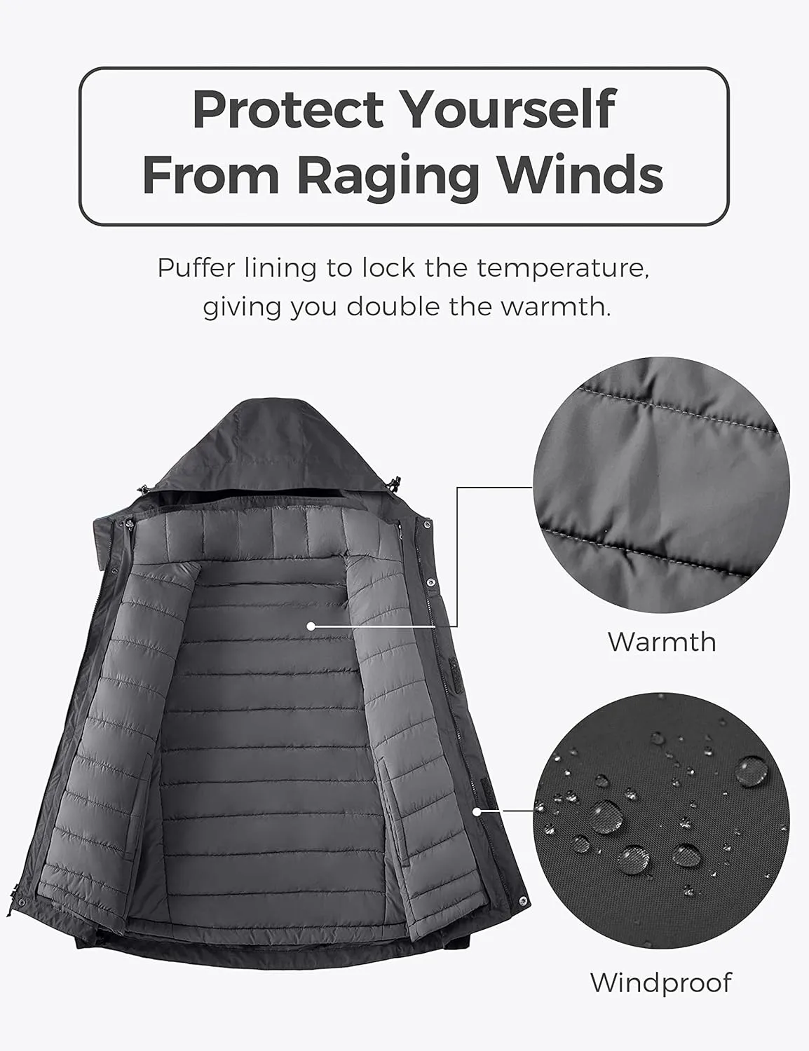 wantdo Men's 3 in 1 Waterproof Ski Jacket Warm Winter Snow Coat Puffer Rain Jacket