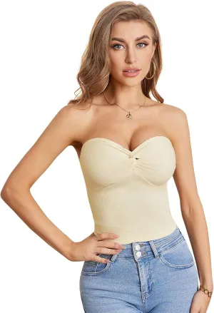 WDIRARA Women's Twist Front Sleeveless Strapless Slim Fit Bandeau Tube Top