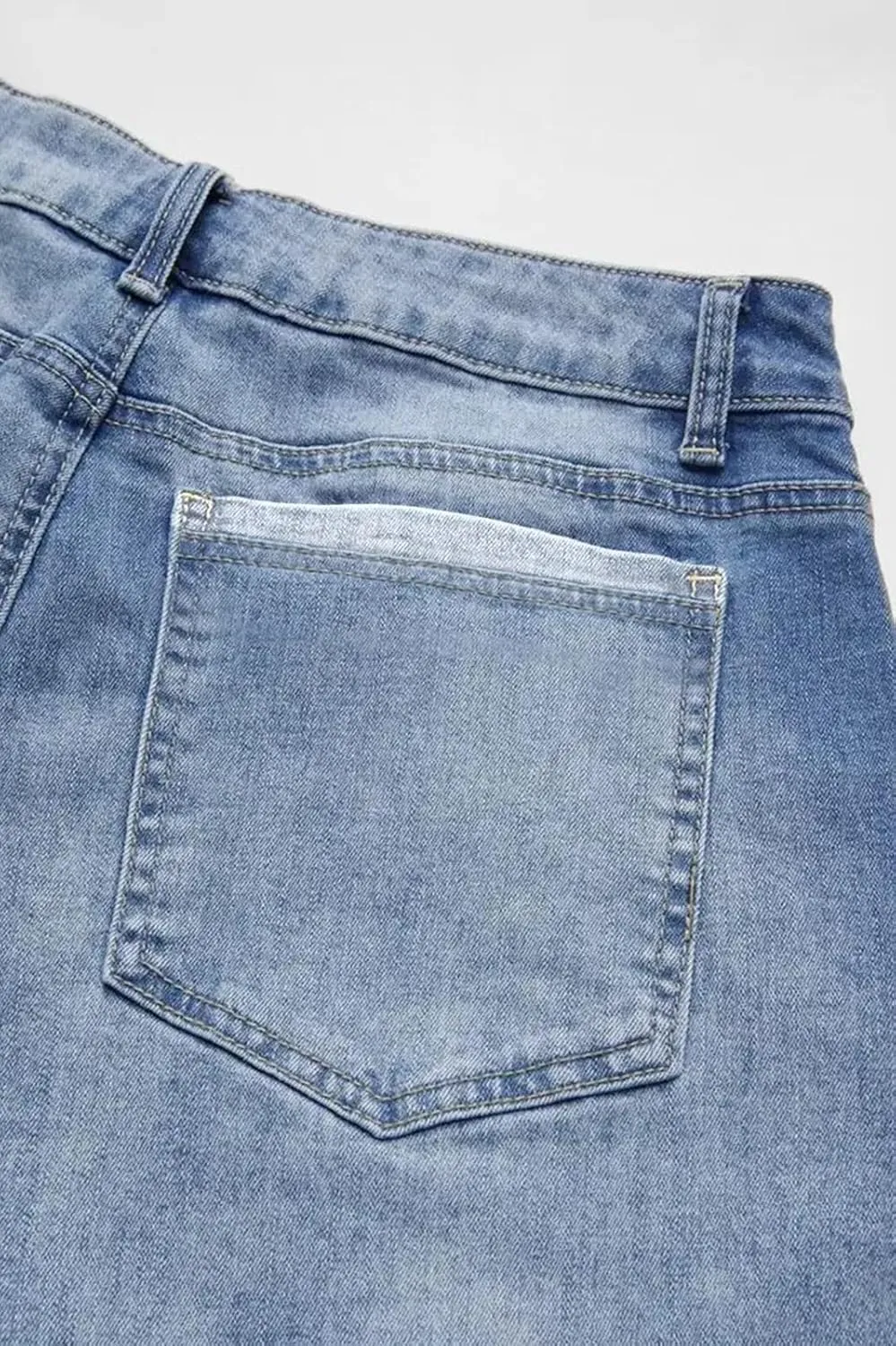 Wide Leg Jeans for Women Mid Waist Baggy Stitch Decor Denim Washed Pants Without Belt