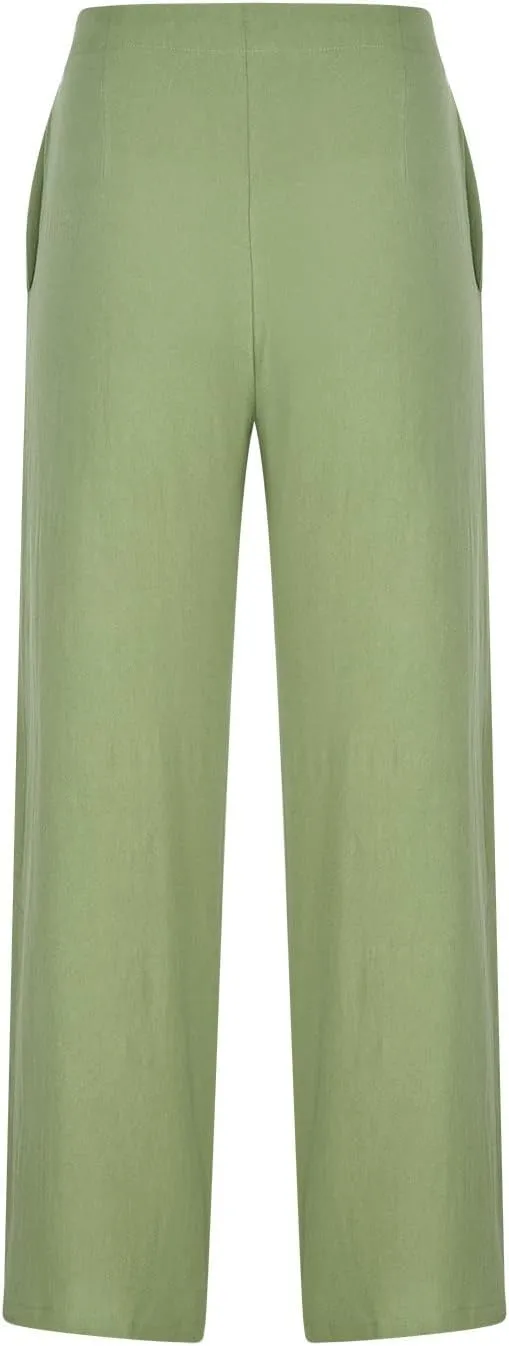 Wide Leg Linen Pants for Women Cotton Elastic Waisted Casual Loose Baggy Flowy Lounge Trousers with Pockets