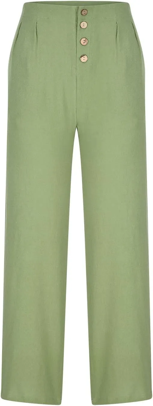 Wide Leg Linen Pants for Women Cotton Elastic Waisted Casual Loose Baggy Flowy Lounge Trousers with Pockets