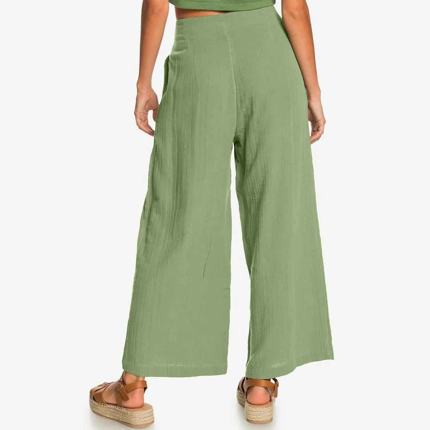 Wide Leg Linen Pants for Women Cotton Elastic Waisted Casual Loose Baggy Flowy Lounge Trousers with Pockets