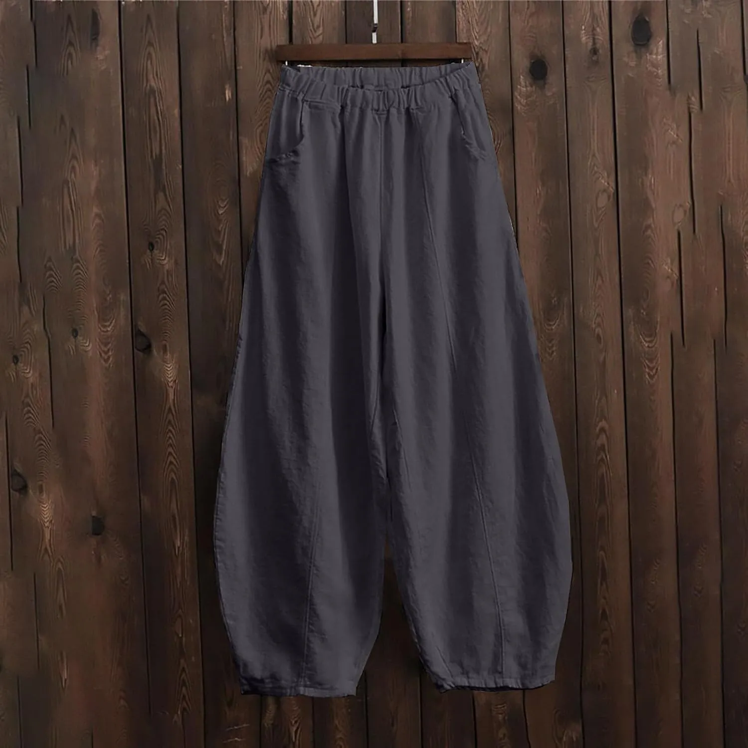 Wide Leg Linen Pants for Women Summer Baggy Japanese Style Palazzo Pants Boho Floral Lantern Trousers with Pockets