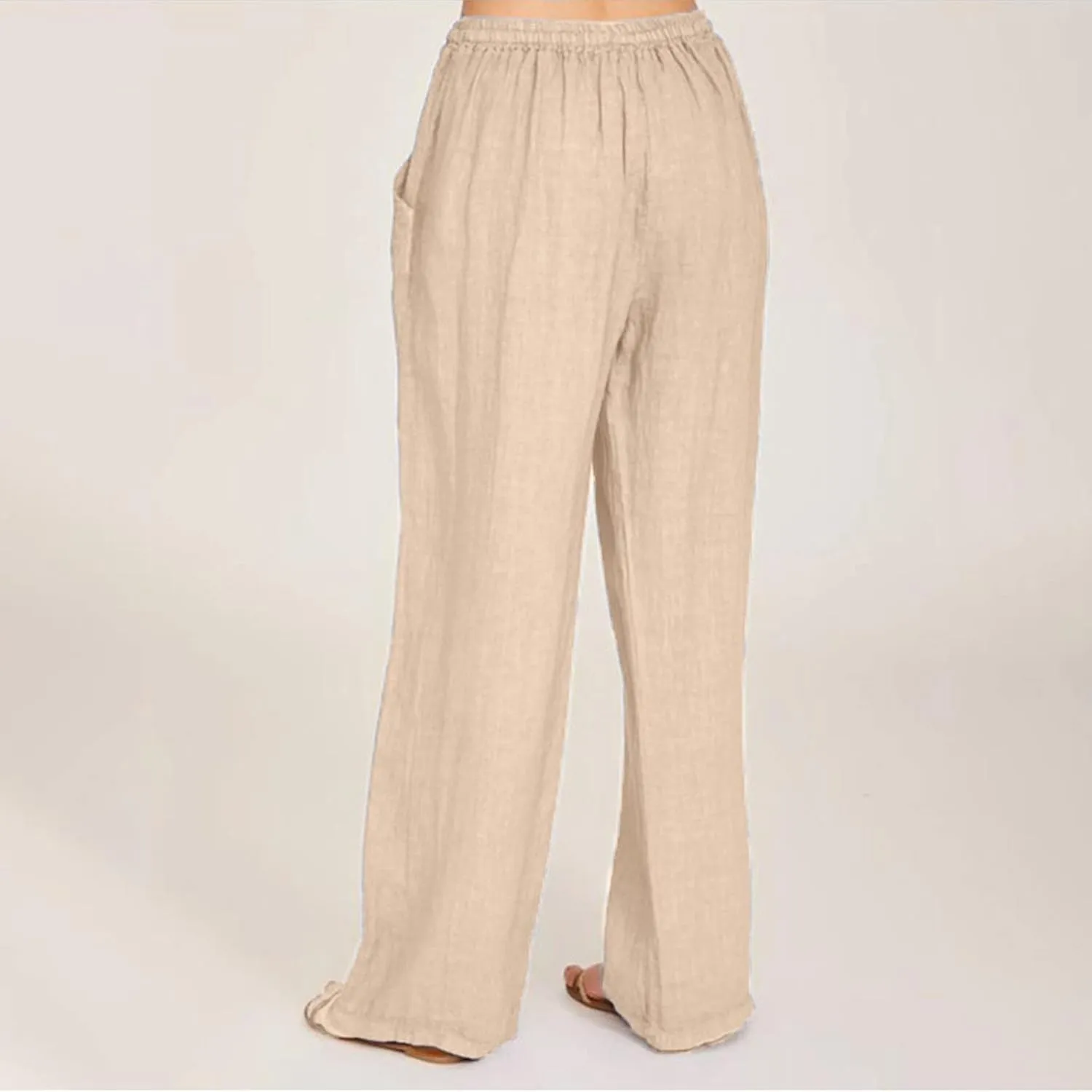 Wide Leg Linen Pants Women Summer Flowy Beach Pants Casual Drawstring High Waisted Palazzo Pants Plus Size Yoga Trousers