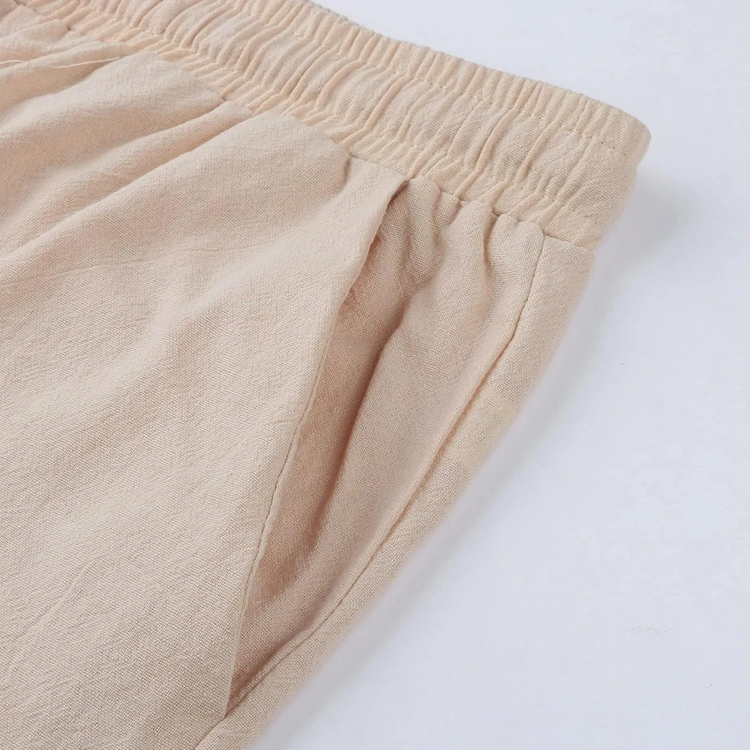 Wide Leg Linen Pants Women Summer Flowy Beach Pants Casual Drawstring High Waisted Palazzo Pants Plus Size Yoga Trousers