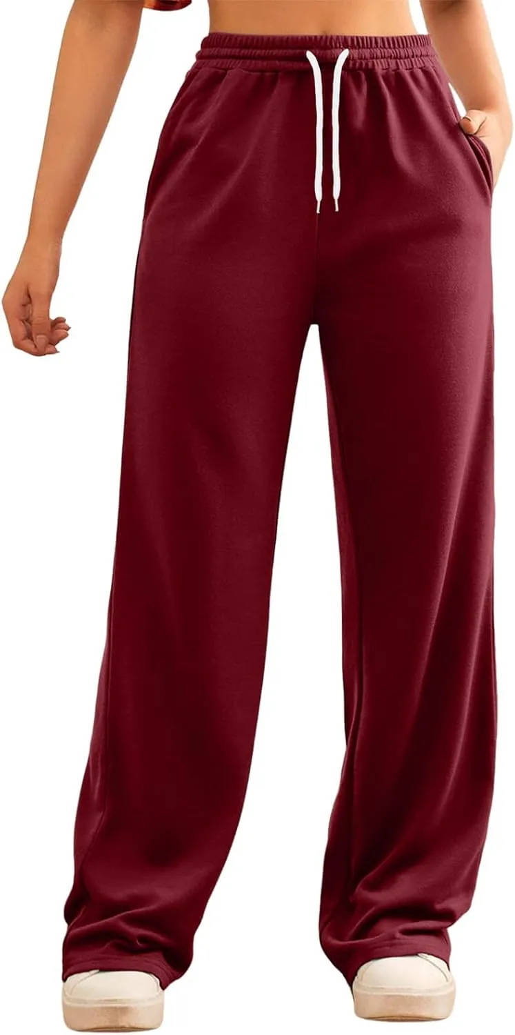 Wide Leg Sweat Pants for Womens High Waisted Baggy Sweatpants Casual Drawstring Workout Athletic Pants with Pockets
