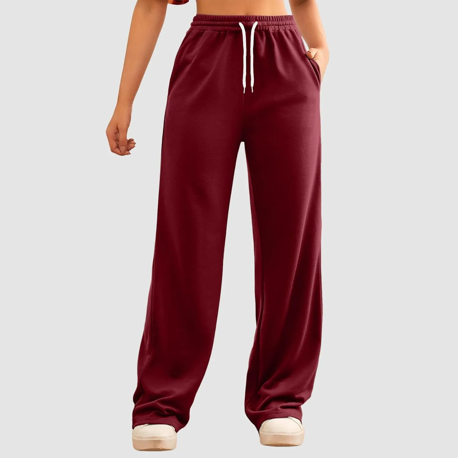 Wide Leg Sweat Pants for Womens High Waisted Baggy Sweatpants Casual Drawstring Workout Athletic Pants with Pockets