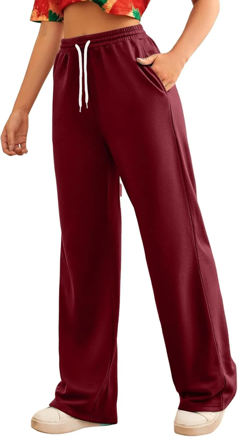Wide Leg Sweat Pants for Womens High Waisted Baggy Sweatpants Casual Drawstring Workout Athletic Pants with Pockets