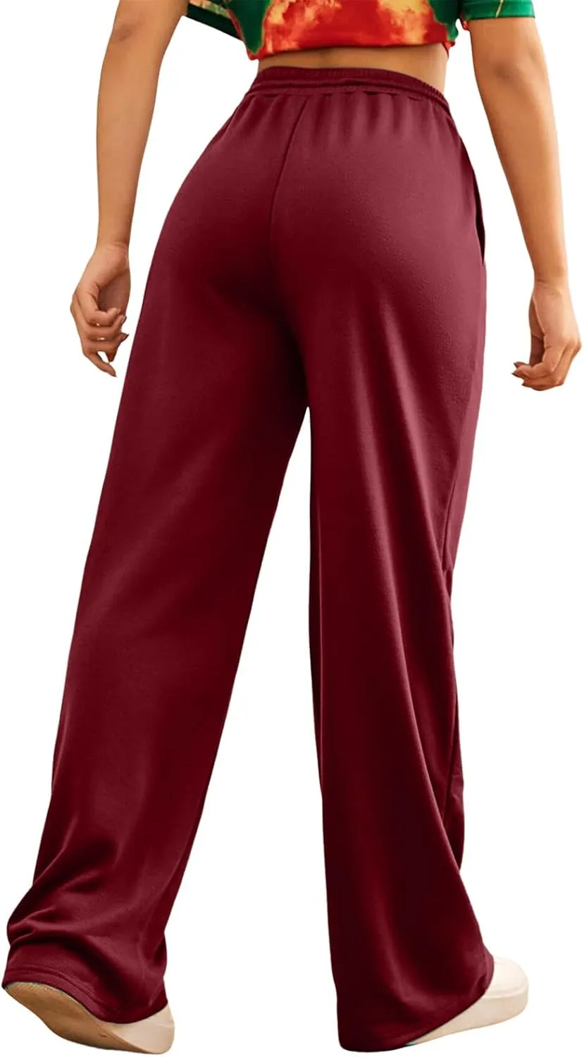 Wide Leg Sweat Pants for Womens High Waisted Baggy Sweatpants Casual Drawstring Workout Athletic Pants with Pockets