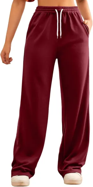 Wide Leg Sweat Pants for Womens High Waisted Baggy Sweatpants Casual Drawstring Workout Athletic Pants with Pockets