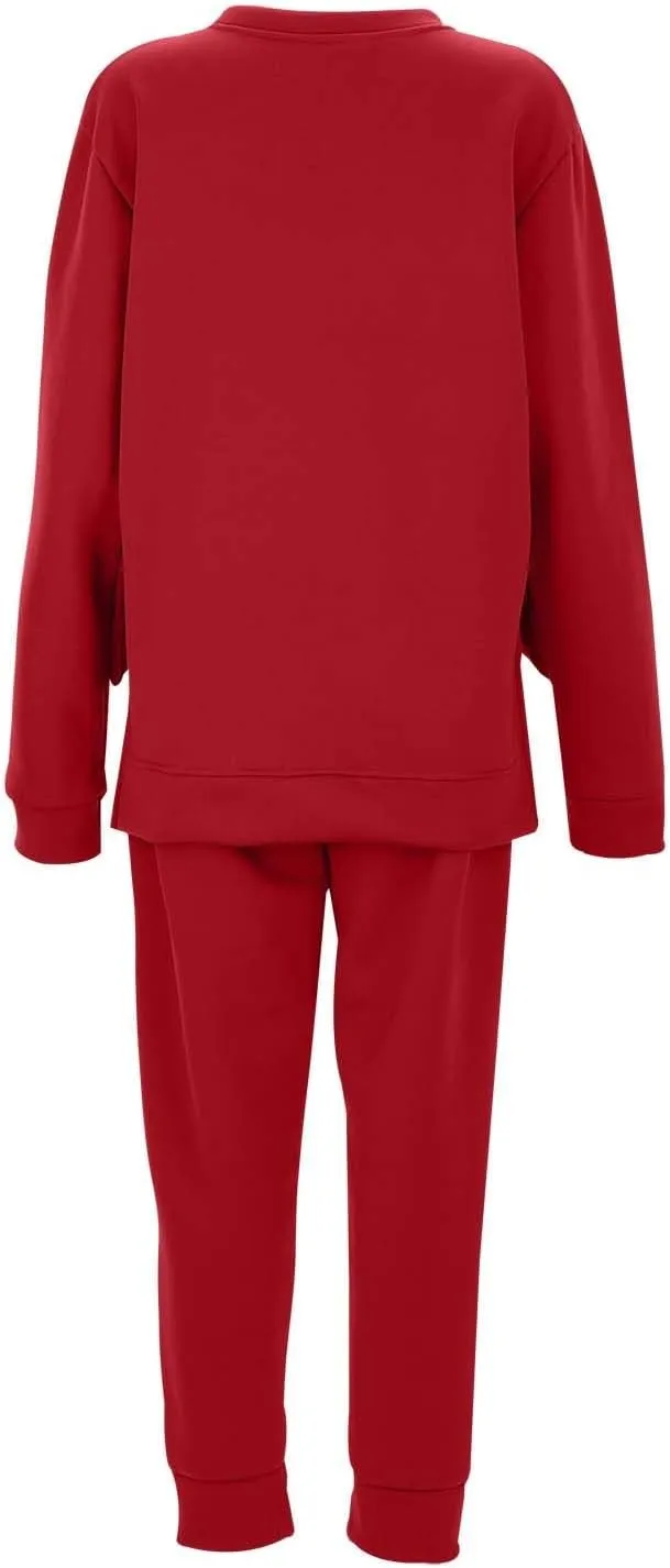 Women 2 Piece Outfits Long Sleeve V Neck Solid Color Sweatsuit Sweatshirt Baggy Fall Fashion Sweatpants Sets
