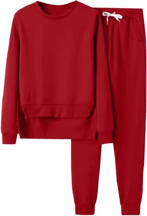 Women 2 Piece Outfits Long Sleeve V Neck Solid Color Sweatsuit Sweatshirt Baggy Fall Fashion Sweatpants Sets
