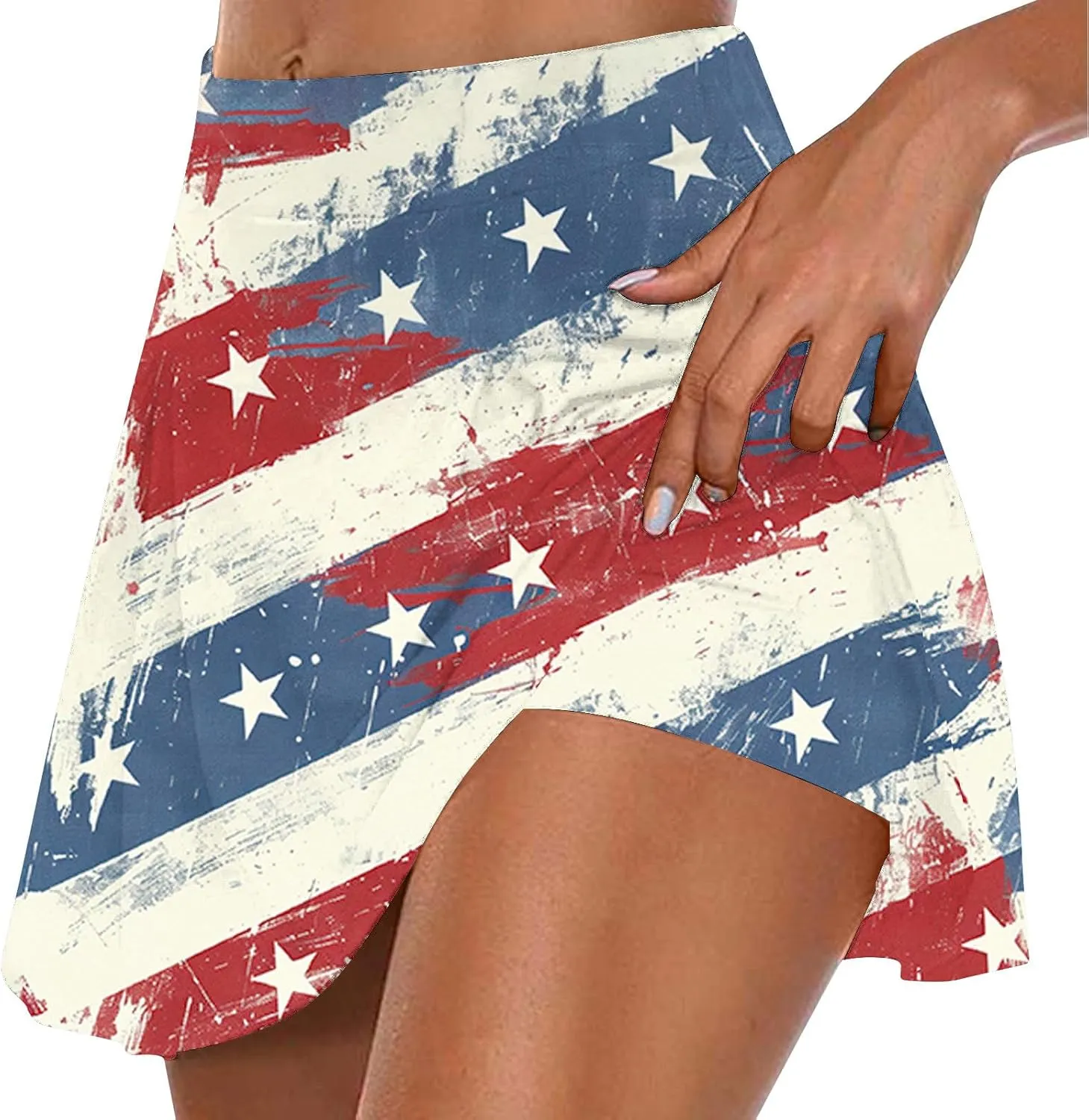 Women American Flag Skorts Yoga Patriotic Striped Active Skirts Beach Vacation Independence Day Golf Tennis Shorts