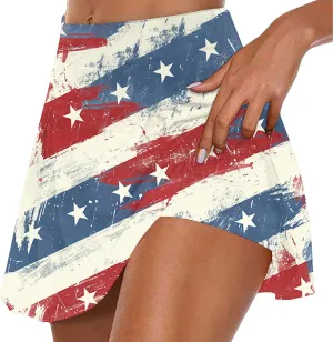 Women American Flag Skorts Yoga Patriotic Striped Active Skirts Beach Vacation Independence Day Golf Tennis Shorts