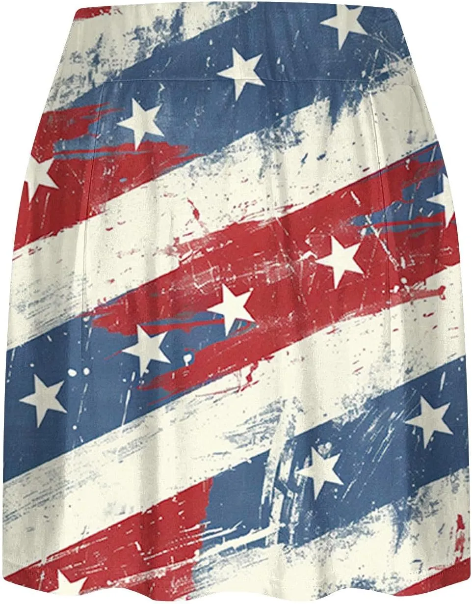 Women American Flag Skorts Yoga Patriotic Striped Active Skirts Beach Vacation Independence Day Golf Tennis Shorts