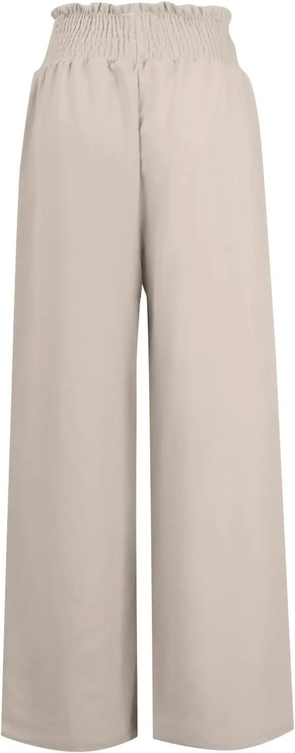 Women Cotton Linen Summer Casual Loose Palazzo Lounge Pants Elastic Waisted Stretchy Slim Fit Pant Trousers