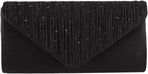 Women Formal Clutch Purse with Chain Rhinestone Wallet Large Capacity Pleated Evening Purse Wedding Party Evening Bag (Black)