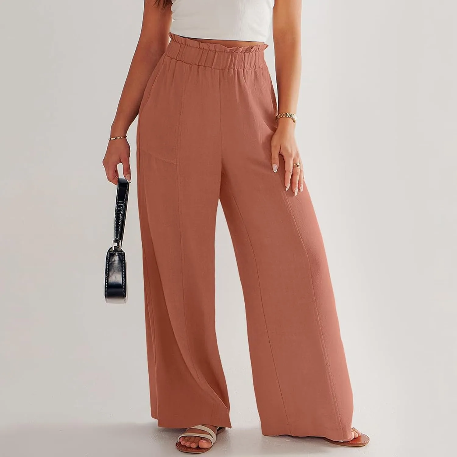 Women High Waisted Cotton Linen Pants Casual Loose Wide Leg Beach Pants Summer Outfits 2024 Trendy