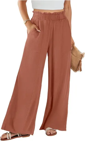Women High Waisted Cotton Linen Pants Casual Loose Wide Leg Beach Pants Summer Outfits 2024 Trendy