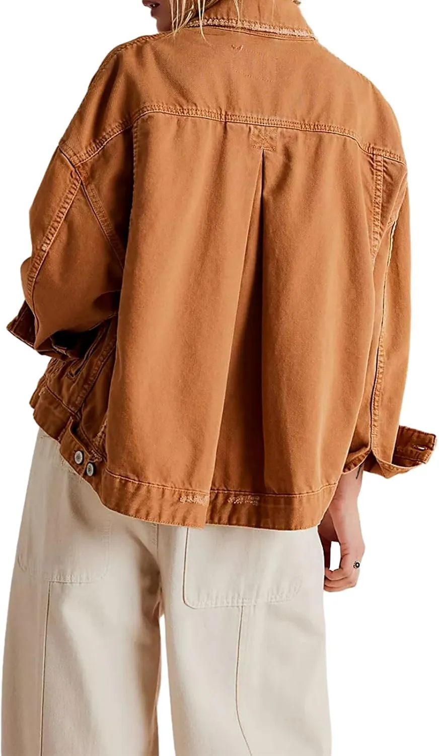 Women Jacket Solid Turn-down Collar Denim Jackets Long Sleeve Button Closure Fall Jacket with Pockets