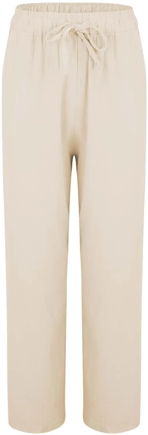 Women Linen Palazzo Pants Wide Leg,High Waist Casual Lounge Pant with Pockets Trendy Plus Size Loose Trousers Pants
