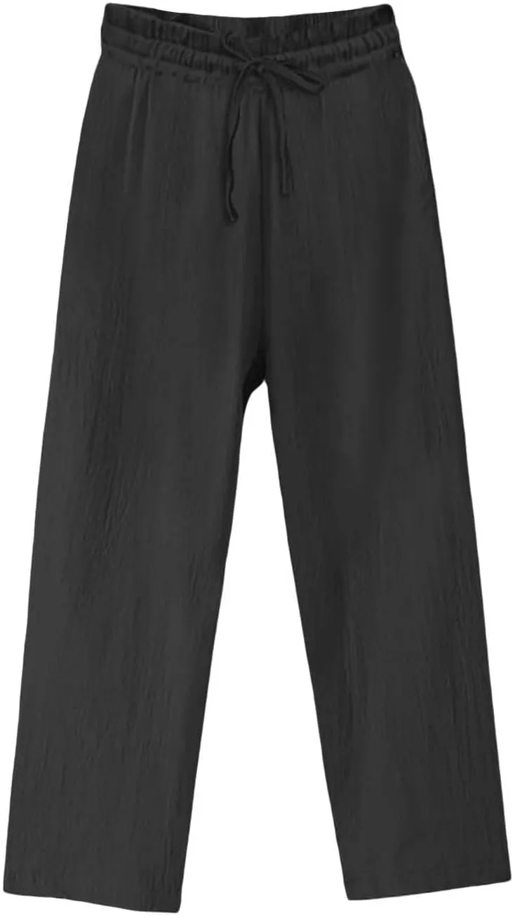 Women Linen Palazzo Pants Wide Leg,High Waist Casual Lounge Pant with Pockets Trendy Plus Size Loose Trousers Pants