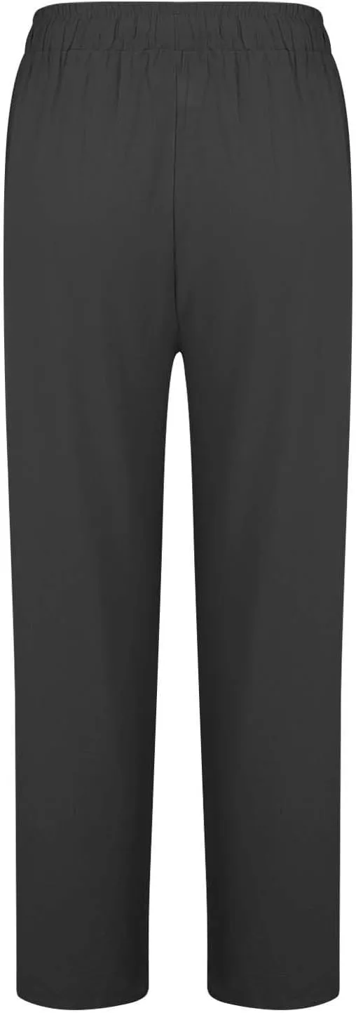 Women Linen Palazzo Pants Wide Leg,High Waist Casual Lounge Pant with Pockets Trendy Plus Size Loose Trousers Pants