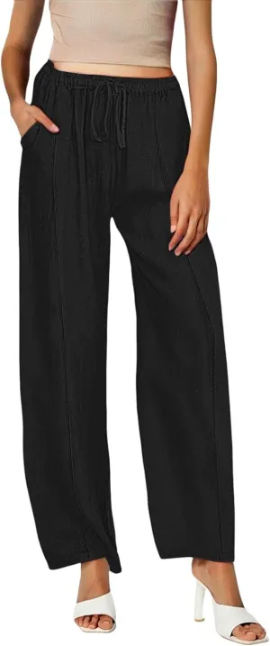 Women Linen Pants Summer Trouser Pant Cotton Blend Drawstring Elastic Waist Wide Leg Pants Women Linen Comfy Linen Pants