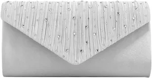 Women Rhinestone Dinner Bag with Chain Formal Clutch Purse Large Capacity Rhinestone Wallet Wedding Party Evening Bag (Silver)