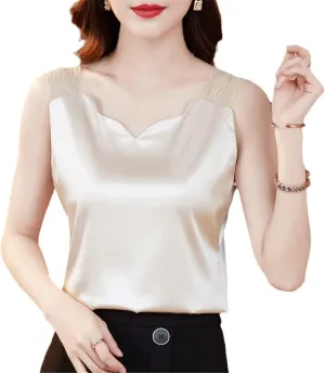 Women Silk Camisole Tops Satin Halter Top Lace V-Neck Sexy Tank Tops
