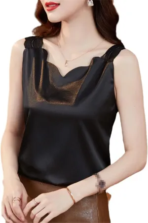 Women Silk Camisole Tops Satin Halter Top Lace V-Neck Sexy Tank Tops