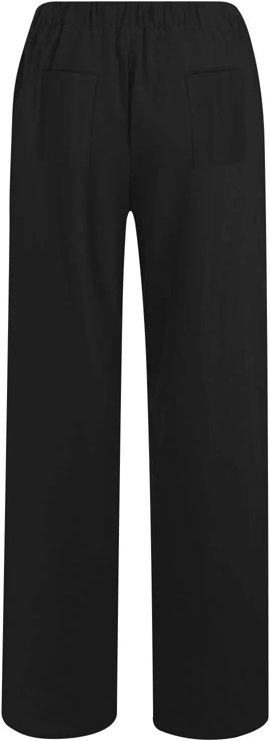 Women Summer Casual Cotton Linen Palazzo Pants Wide Leg Lounge Pant Long Trouser with Pocket Beach Vacation Outfits
