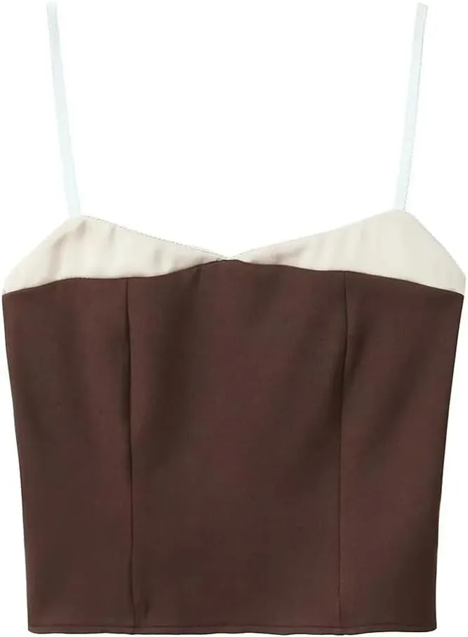 Women Summer Crop Top Spaghetti Straps Slim Tank Tops Patchwork Camisole
