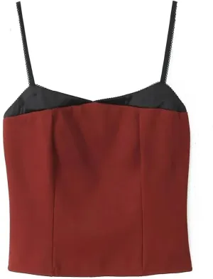 Women Summer Crop Top Spaghetti Straps Slim Tank Tops Patchwork Camisole