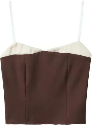 Women Summer Crop Top Spaghetti Straps Slim Tank Tops Patchwork Camisole